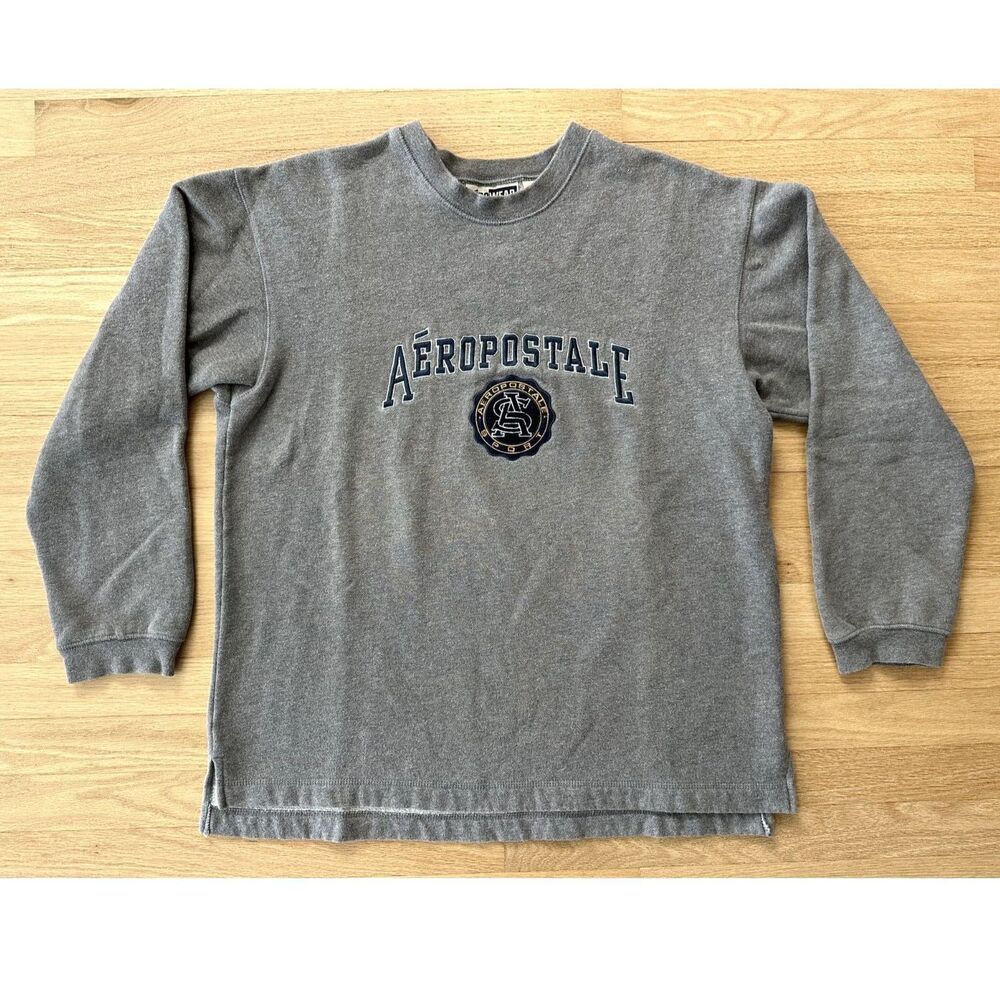 Vintage Aeropostale Sport Sweatshirt Aero Wear Grey Crewneck Embroidered Medium